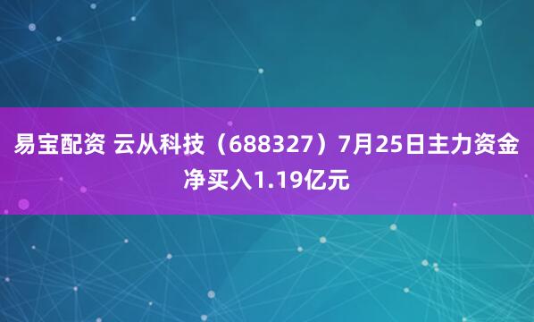 易宝配资 云从科技（688327）7月25日主力资金净买入1.19亿元