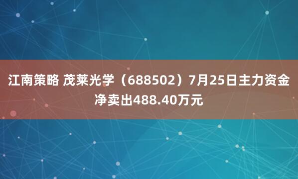 江南策略 茂莱光学（688502）7月25日主力资金净卖出488.40万元